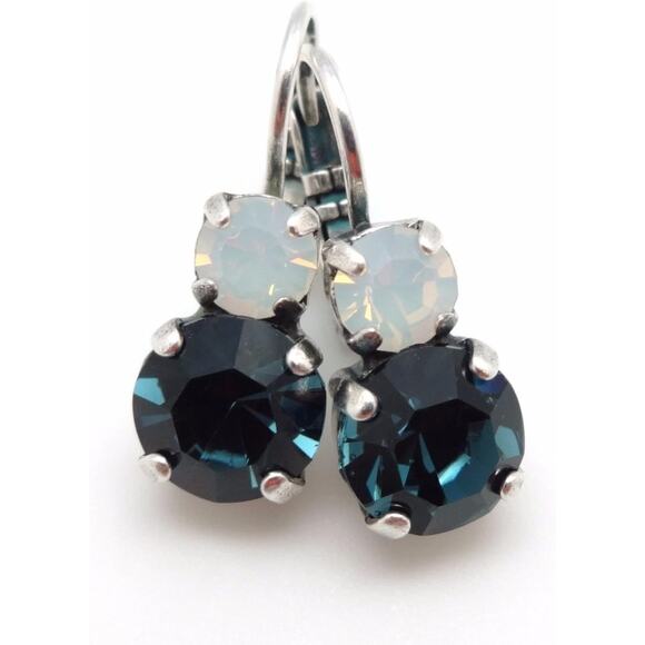 Mariana Mood Indigo Silvertone Earrings Dark Blue with White Crystals 1069 NWT - Picture 4 of 4